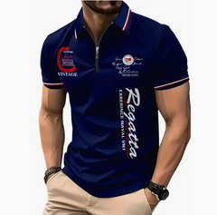 Men's 3D Digital Print Zip-Up Polo Shirt