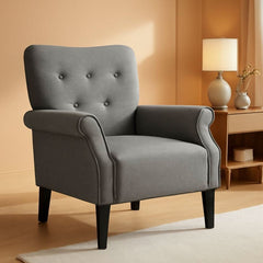 Dark Gray Mid Century Upholstered Armchair Tufted Back
