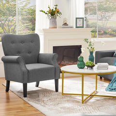 Dark Gray Mid Century Upholstered Armchair Tufted Back