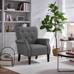 Dark Gray Mid Century Upholstered Armchair Tufted Back