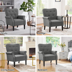 Dark Gray Mid Century Upholstered Armchair Tufted Back