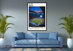Ford Field stadium print featuring Detroit Lions, vibrant game-day atmosphere.