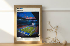 Ford Field stadium print, Detroit Lions NFL stadium art poster.