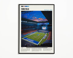 Ford Field stadium print poster featuring Detroit Lions field and crowd inside the arena.